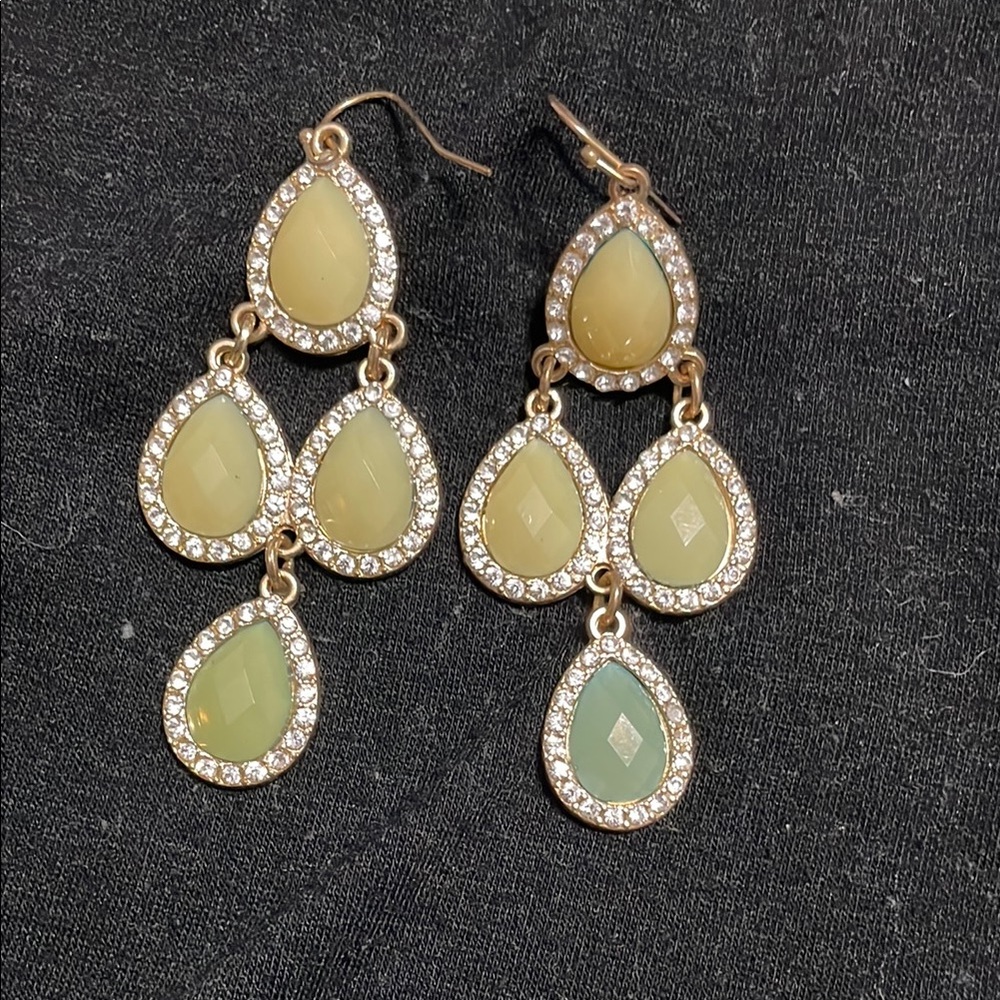 Cream and Gold Chandelier Earrings with Teardrop Design